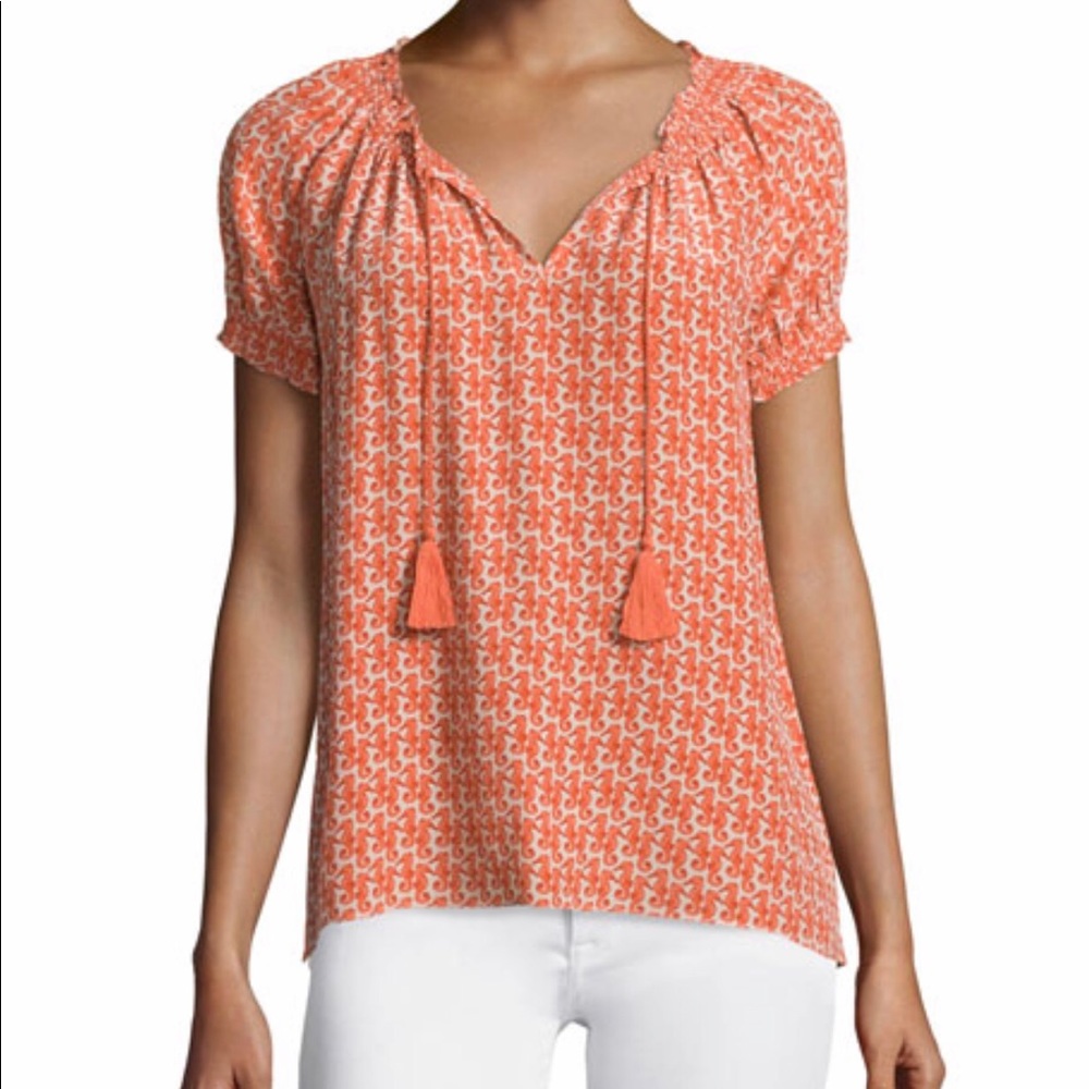 Joie "Masha"  top in coral seahorse print.